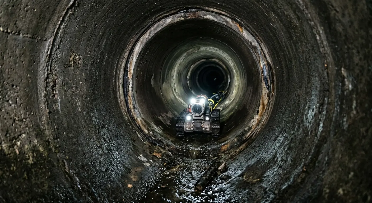 Robotic sewer camera inspecting pipe interior for Sewer Line Repair in Hillside